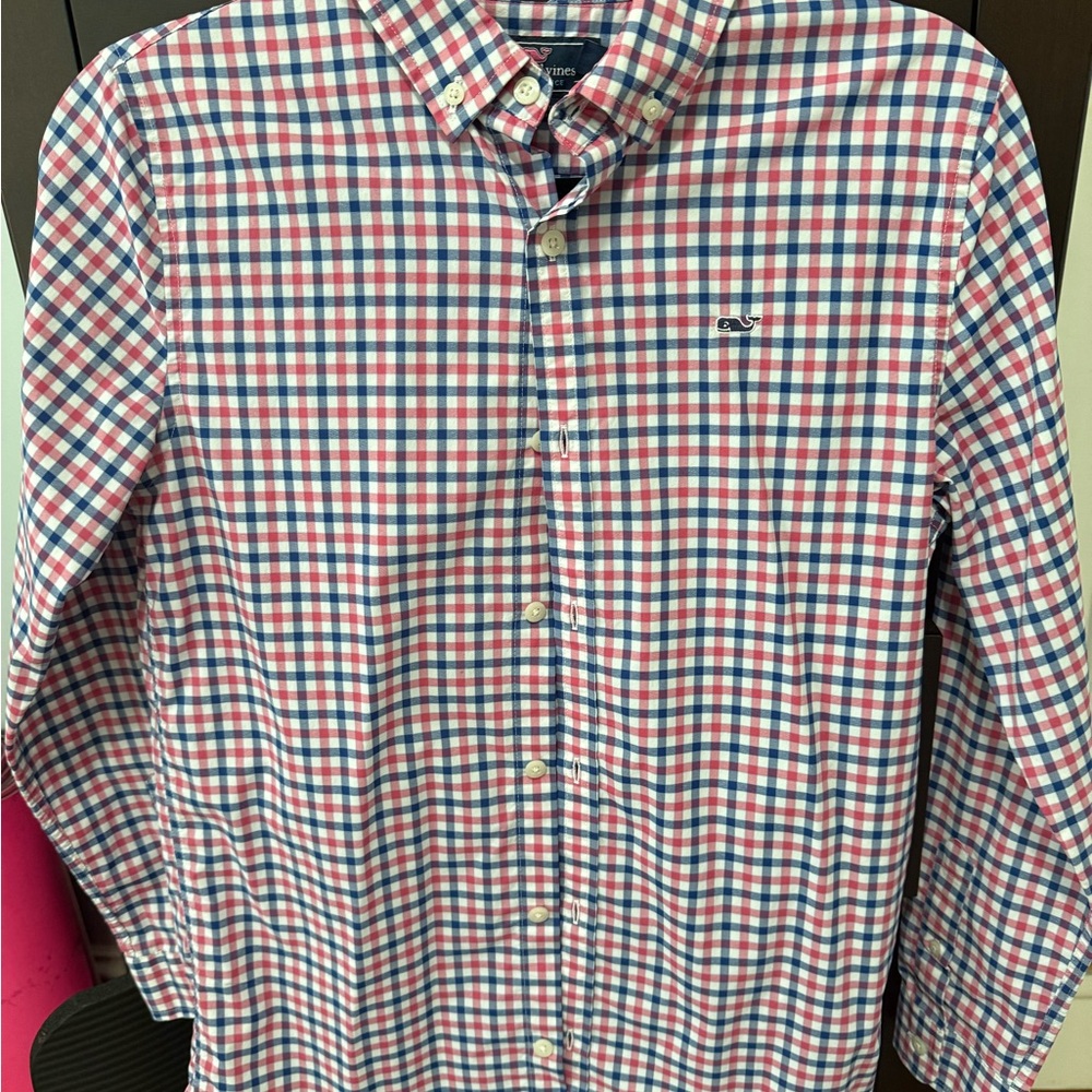 Vineyard Vines Boys L (16) Red and Blue Checkered Shirt